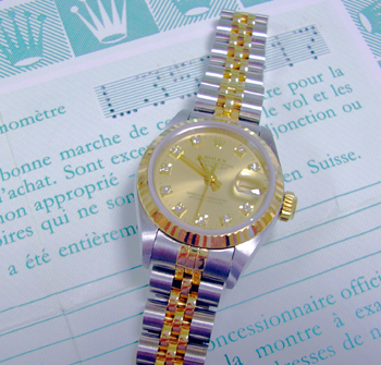 Bicolour Datejust with champagne / DIAMOND dial and original papers. Lovely cond