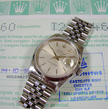 1996 Datejust with very smart silver / baton dial and Jubilee bracelet. Comes wi