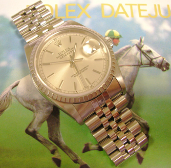 Steel Datejust model 16220 with silver / baton dial and Jubilee bracelet, boxes