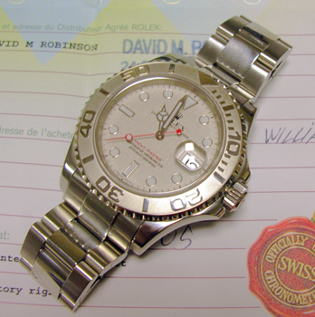 2005 full size gent's Rolesium (steel with platinum bezel insert) Yachtmaster mo
