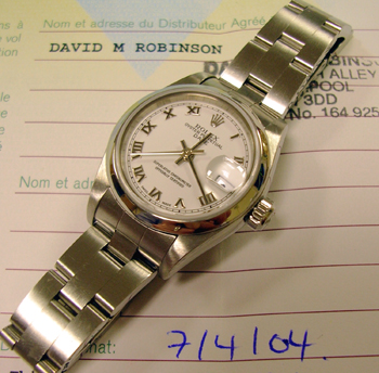 2004 steel Oyster Perpetual DATE with crisp white dial & Oyster bracelet. Comple