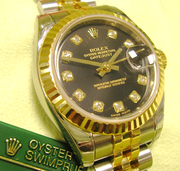 <b>UNWORN</b> bicolour Datejust model 179173 with <b>black / diamond dot dial</b