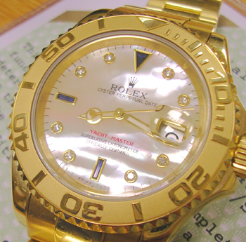Full size 18ct gold Yachtmaster model 16628 B with <b>original Mother-of-Pearl, 