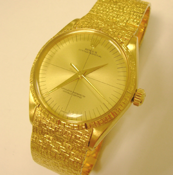 Approx 1964 gent's 18ct yellow gold Oyster Perpetual dress watch on fancy ribbon