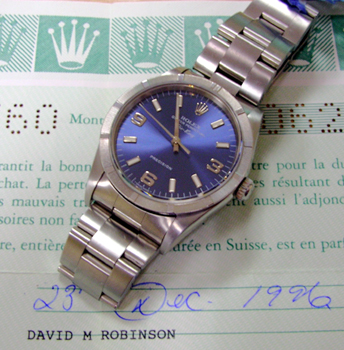 December 1996 Air-King model 14010 with <b>BLUE dial</b> and Oyster bracelet. St