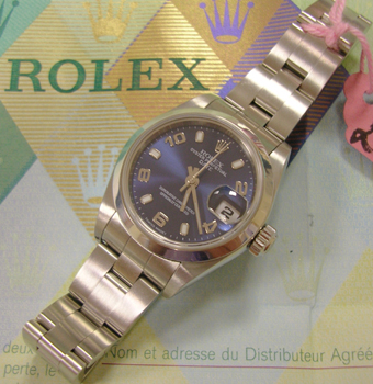 Lady's steel DATE model 79160 with blue dial on Oyster bracelet, complete with b
